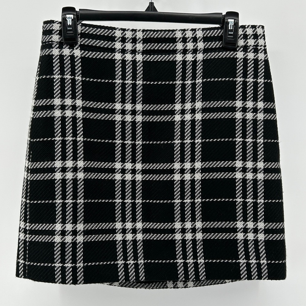 J.Crew Plaid Tweed Lined Mini Skirt‎ Black White 4 Preppy Schoolgirl Classic